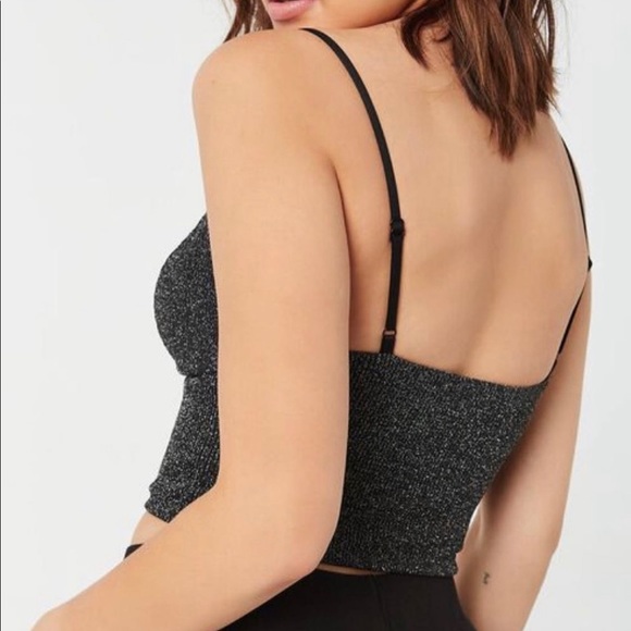 Silver & Black Sparkly Cropped Tank Top - Picture 3 of 3